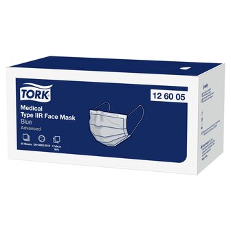 Tork Medisch Mondmasker Type IIR, Blauw,  20x50st, 1.000st/doos