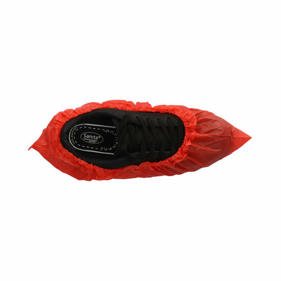 CMT Schoenovertrek CPE 75 mu 41x15cm Rood geruwd 50st/zak, 1000st/doos