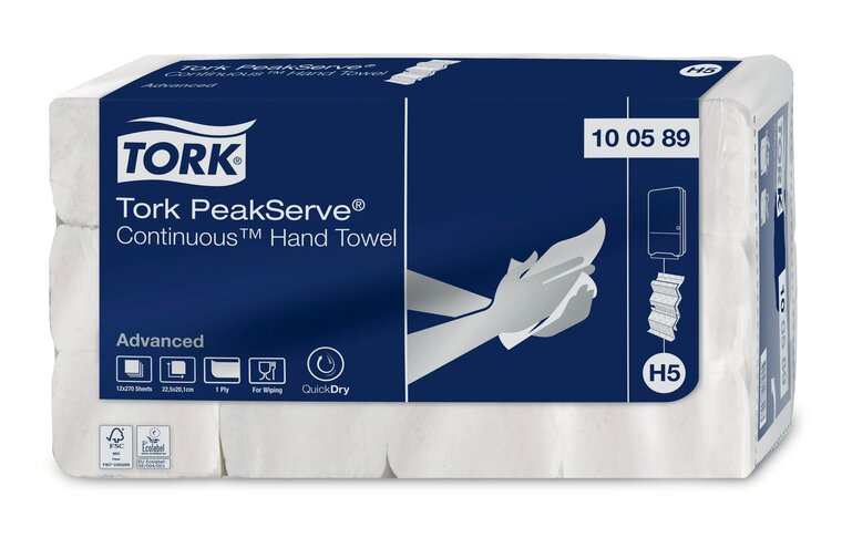 Tork  PeakServe Continu Handdoek 1-laags H5 Wit 3240 stuks 12x270st