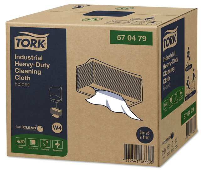 Tork Industrial Heavy-Duty Gevouwen Reinigingsdoek 1-Laags Wit W4,  4x60st, 240st/doos 