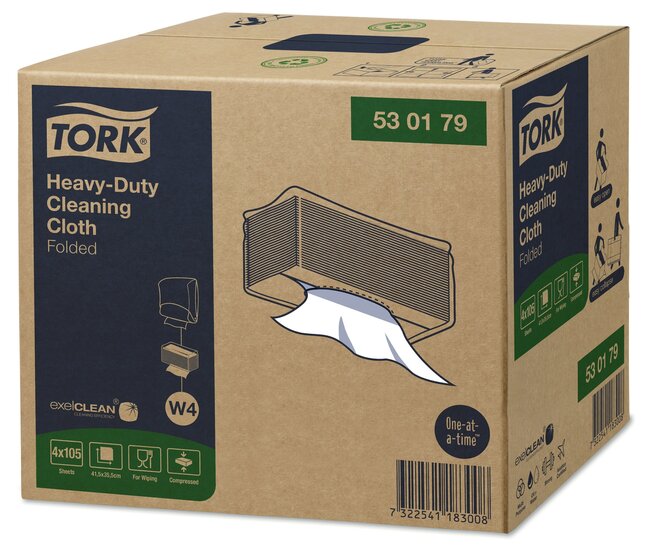 Tork Heavy-Duty Gevouwen Reinigingsdoek 1-Laags Wit W4, 4x105st, 420st/doos 