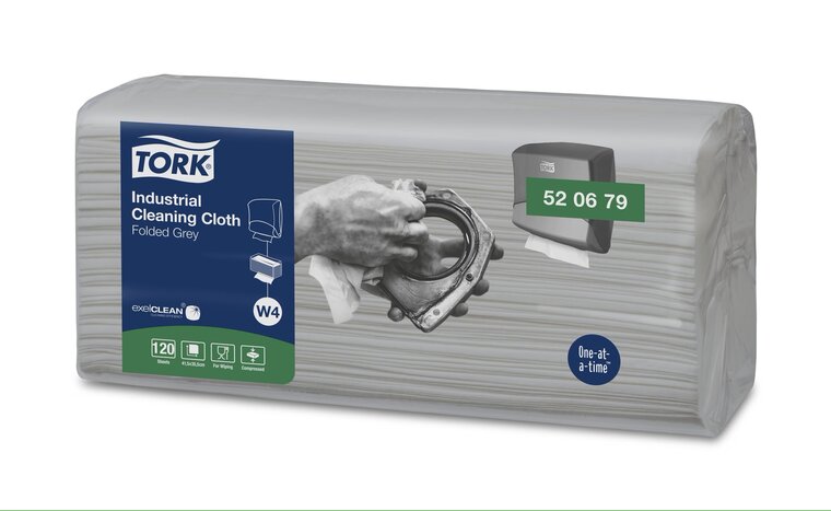 Tork Industrial Gevouwen 1-Laags Reinigingsdoek grijs W4, 4x120st, 480st/doos 