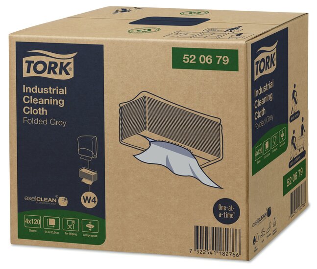 Tork Industrial Gevouwen 1-Laags Reinigingsdoek grijs W4, 4x120st, 480st/doos 
