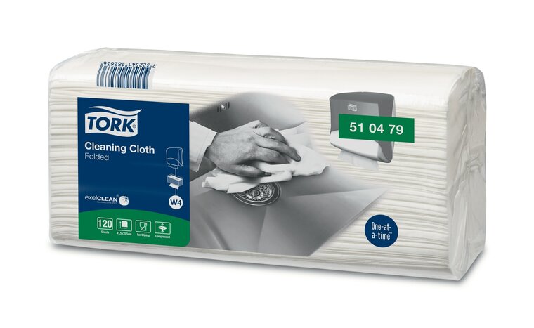 Tork Cleaning Gevouwen Reinigingsdoek 1-laags wit W4,  4x120st, 480st/doos 