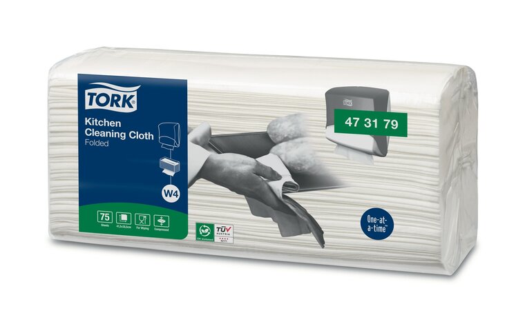 Tork Kitchen Cleaning Gevouwen Reinigingsdoek 1-Laags Wit W1, 4x75st, 300st/doos 