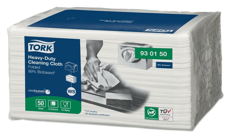 Tork Biobased Heavy-Duty Reinigingsdoeken W8 1-Laags Wit, 8x50st, 400st/doos 