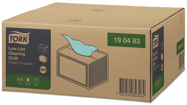 Tork Low-Lint Werkdoek 1-laags W8 bl;auw,  8x75st, 600st/doos 