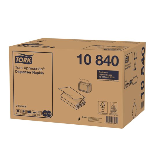 Tork Xpressnap&reg; dispenserservet Universal N4 1-laags wit &frac14;-vouw 33x22cm 8x1.125st, 9.000st/doos