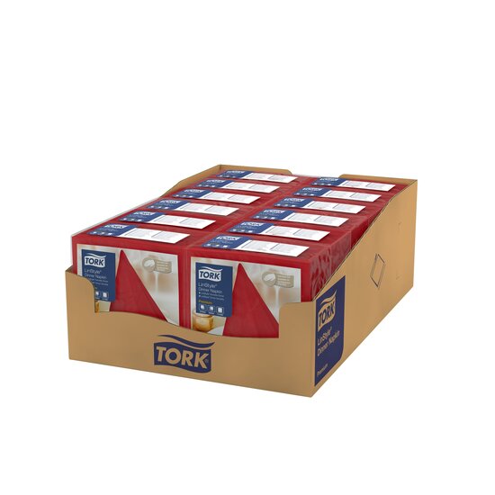 Tork LinStyle Premium Servet  Rood 1/4 vouw 1- laags, 12x50st, 600st/doos