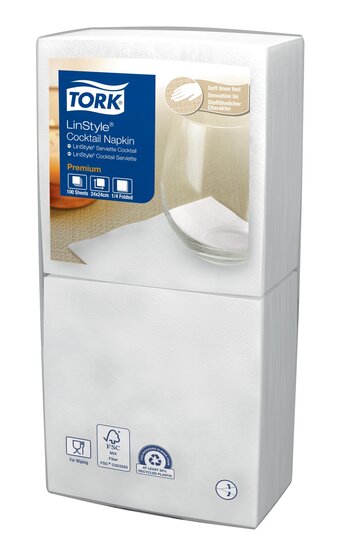 Tork Linstyle Cocktailservet Premium 1-Laags wit 23X23Cm   14x100st, 1.400st/doos
