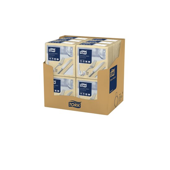 Tork Soft Dinnerservet Advanced 3-Laags Zand 12x100st, 1.200st/doos 1/4 vouw  