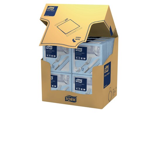 Tork Soft Dinerservet Advanced 3-Laags Lichtblauw 1/4 vouw 12x100st, 1.200st/doos