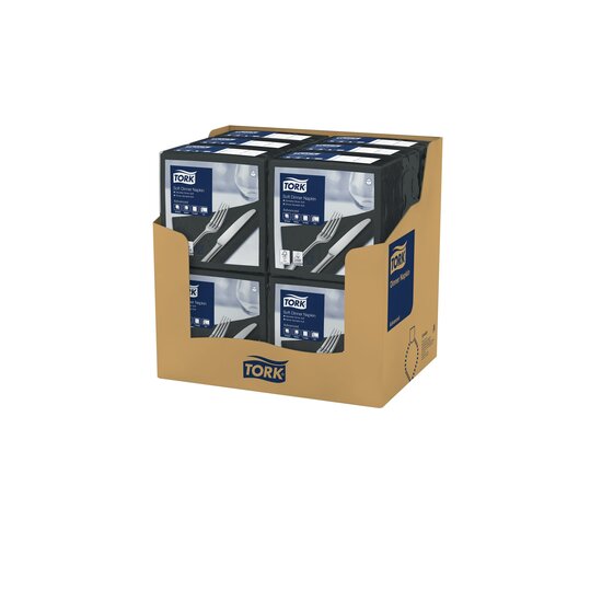 Tork Soft Dinnerservet Advanced 3-Laags Zwart 1/4 vouw 12x100st, 1.200st/doos