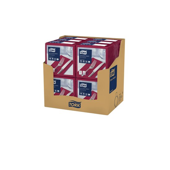Tork Soft Dinnerservet  3-Laags Bordeaux 1/8 vouw 12x100st, 1.200st/doos