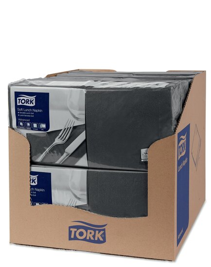Tork Soft Lunchservet  3-Laags Zwart 1/4 vouw, 10x150st, 1.500st/doos