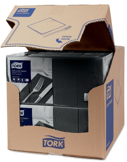 Tork Soft Lunchservet  3-Laags Zwart 1/8 vouw, 10x150st, 1.500st/doos