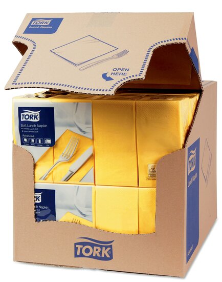 Tork Soft Lunchservet  3-Laags Geel 1/8 vouw, 10x150st, 1.500st/doos