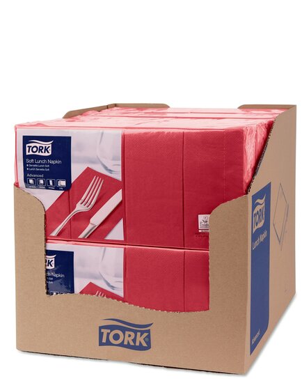 Tork Soft Lunchservet  3-Laags Bordeauxrood 1/8 vouw, 10x150st, 1.500st/doos