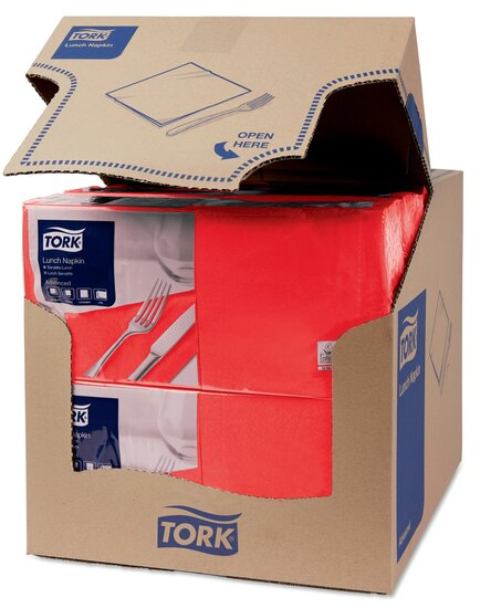 Tork Lunchservet  2-Laags Rood 1/4 vouw, 10x200st, 2.000st/doos