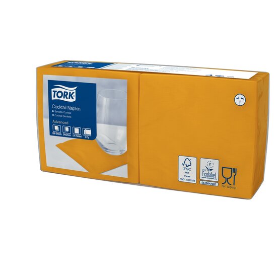 Tork Cocktailservet  2-Laags Oranje 1/4 vouw, 12x200st, 2.400st/doos