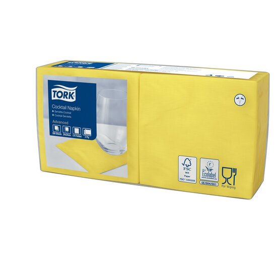 Tork Cocktailservet  2-Laags Geel 1/4 vouw, 12x200st, 2.400st/doos