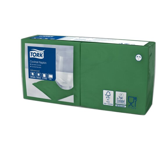 Tork Cocktailservet  2-Laags Donkergroen 1/4 vouw, 12x200st, 2.400st/doos