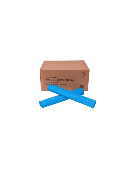 HDPE afvalzakken 70x110 blauw T25 25rol x 20 stuks  500 stuks per doos 