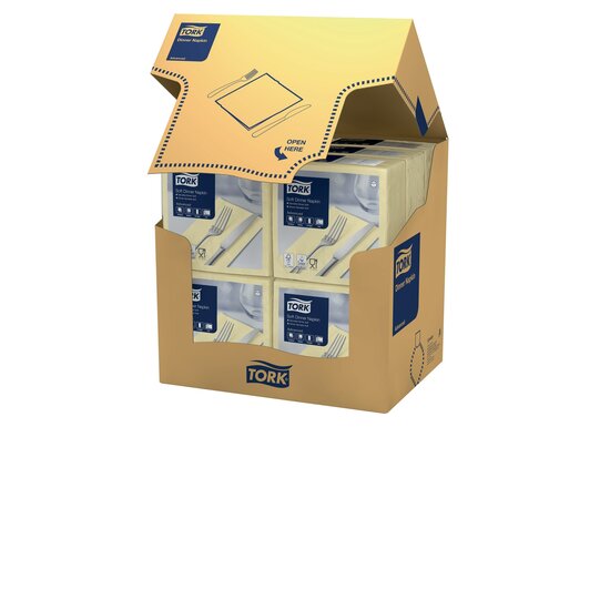 Tork Soft Dinnerservet  3-Laags Champagne 1/8vouw  12x100st, 1.200st/doos