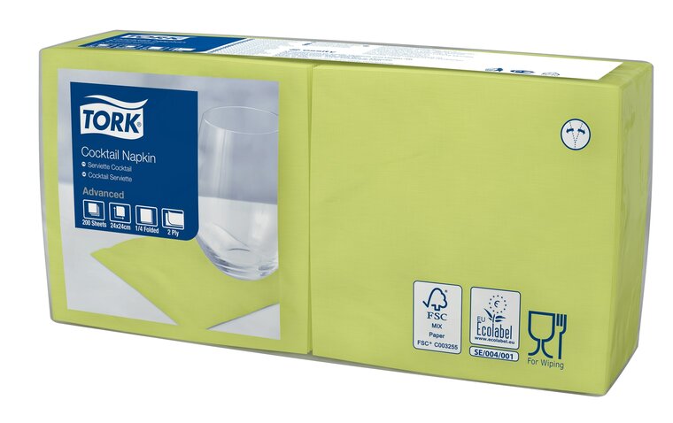 Tork Cocktailservet  2-Laags Limoen 1/4 vouw, 12x200st, 2.400st/doos
