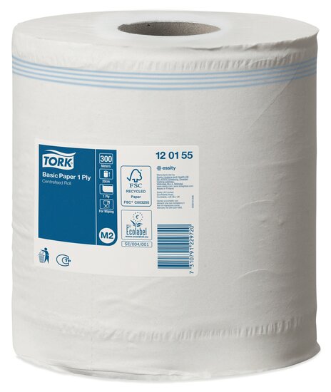 Tork Basic Centerfeed Poetspapier Universal 1-laags wit, M2, 6rol/pak