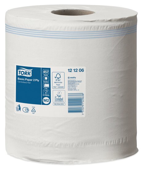 Tork Basic Centerfeed Poetspapier Universal 2-laags wit, M2, 6rol/pak