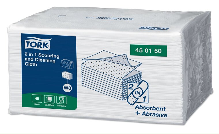Tork 2-in-1 Schuur- en Reinigingsdoek 1-laags W8 Wit 30x38,5cm 8x45st 360st/doos