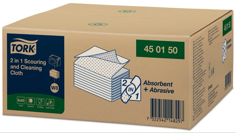 Tork 2-in-1 Schuur- en Reinigingsdoek 1-laags W8 Wit 30x38,5cm 8x45st 360st/doos