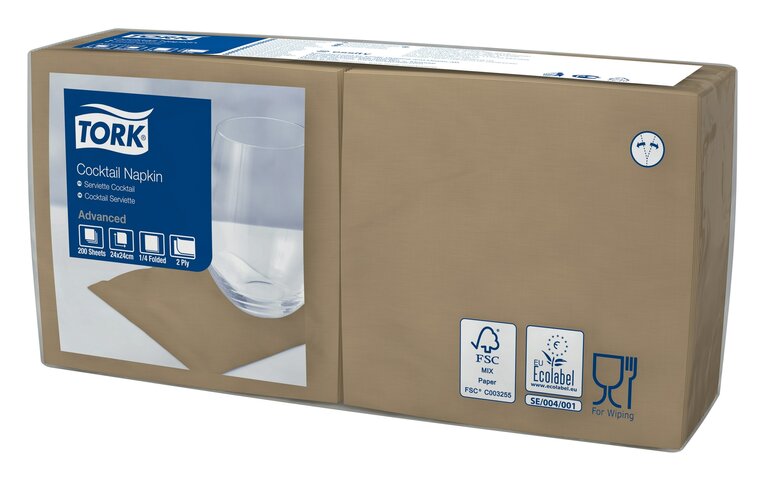 Tork Cocktailservet  2-Laags Biscuit 1/4 vouw, 12x200st, 2.400st/doos