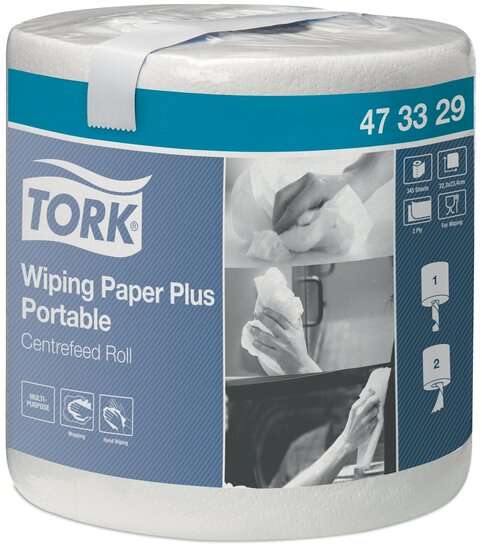 Tork Wiping Plus Centerfeed Poetspapier M2, 2-Laags,  6rol/pak