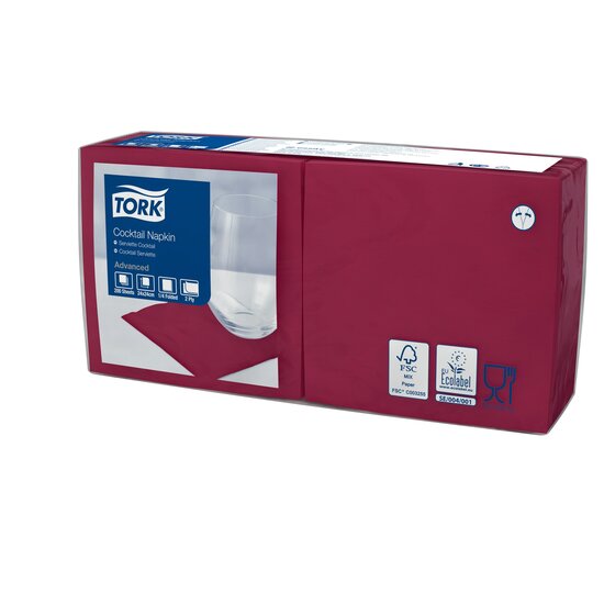 Tork Cocktailservet  2-Laags Bordeauxrood 1/4 vouw, 12x200st, 2.400st/doos