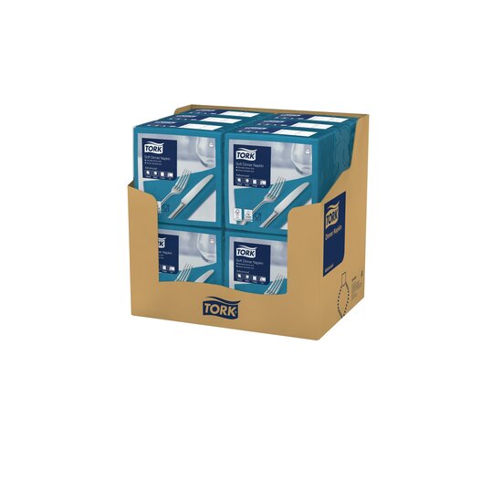Tork Soft Dinerservet Advanced 3-Laags Blauwgroen 1/4 vouw 12x100st, 1.200st/doos