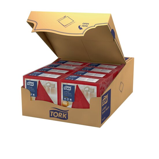 Tork LinStyle Premium Servet  Rood 1/4 vouw 1- laags, 12x50st, 600st/doos