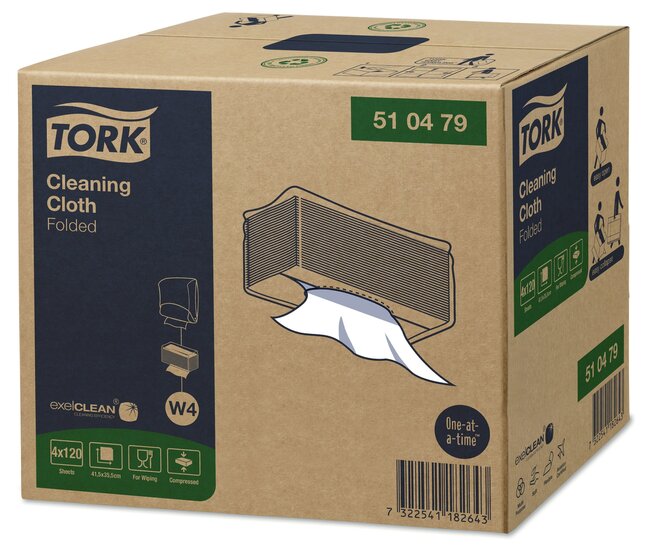 Tork Cleaning Gevouwen Reinigingsdoek 1-laags wit W4,  4x120st, 480st/doos 