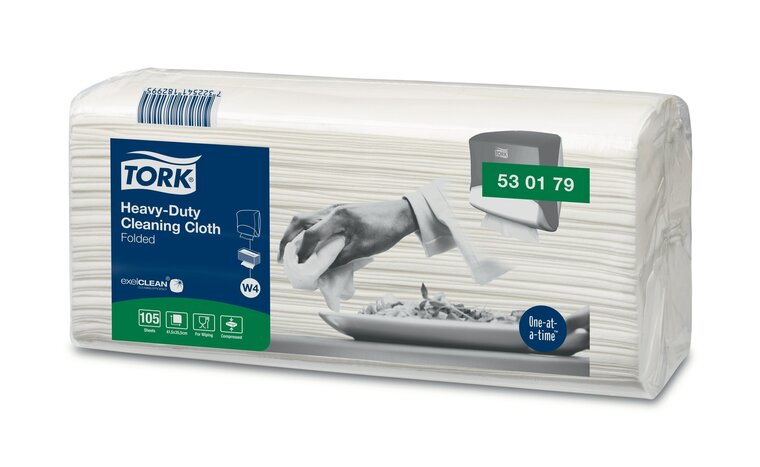 Tork Heavy-Duty Gevouwen Reinigingsdoek 1-Laags Wit W4, 4x105st, 420st/doos 