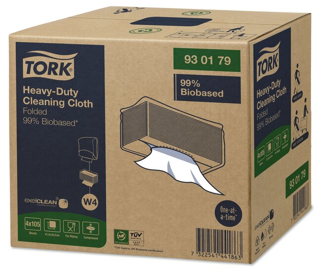 Tork Biobased Heavy-Duty Reinigingsdoeken 1-Laags Wit W4,  4x105st 