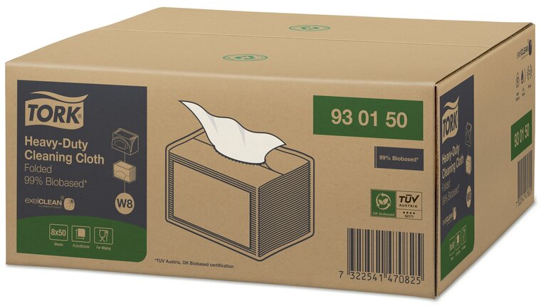 Tork Biobased Heavy-Duty Reinigingsdoeken W8 1-Laags Wit, 8x50st, 400st/doos 