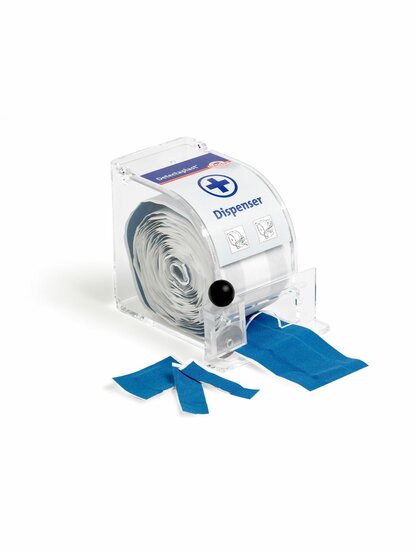 Detectaplast dispenser met snijrand voor rol 5mtr/6cm incl. rol Detectaplast Elastic blauw