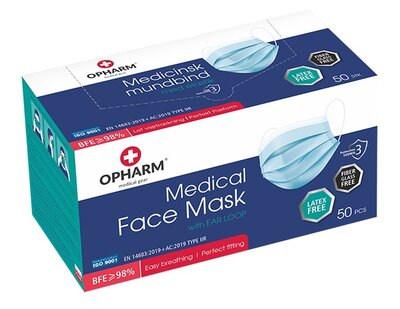 Opharm Medische Mondkapjes 50 stuks Blauw