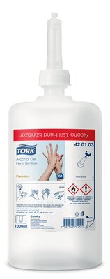 Tork Alcohol Gel voor Handdesinfectie transparant S1 1ltr/flacon, 6st/doos S1