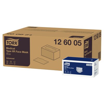 Tork Medisch Mondmasker Type IIR, Blauw,  20x50st, 1.000st/doos
