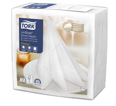 Tork LinStyle Premium Servet 1/4 vouw 1-laagst Wit 12x50st, 600st/doos