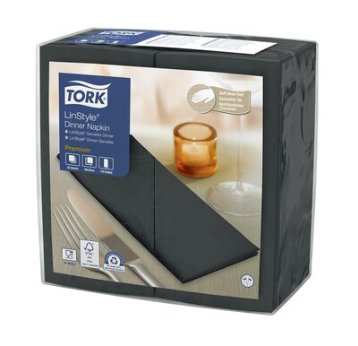 Tork Linstyle Servet 1/8 vouw 1-Laags Zwart, 12x50st, 600st/doos