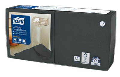 Tork Linstyle Cocktailservet Premium 1-Laags Zwart 23X23Cm 14x100st, 1.400st/doos