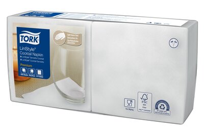 Tork Linstyle Cocktailservet Premium 1-Laags wit 23X23Cm   14x100st, 1.400st/doos